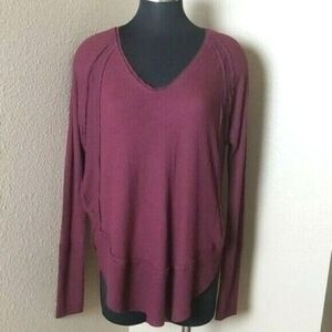 New Free People Thermal Long Sleeve Maroon Top